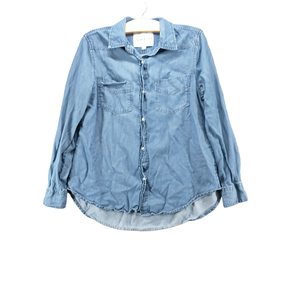 Lola River Women's Button Front Shirt Blue Small Chambray Long Sleeve Pocket